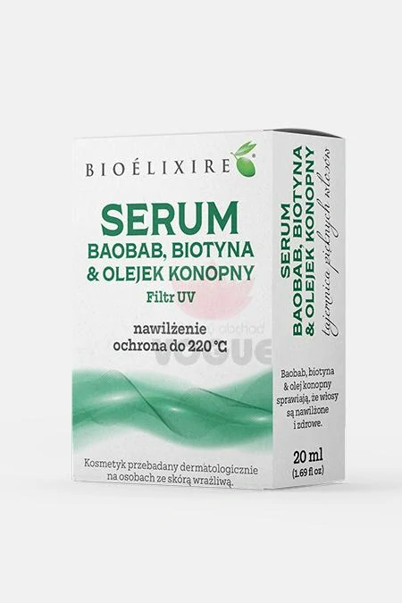 Bioelixire Silikónové sérum na vlasy s konopným olejom + baobab + UV filter 20 ml