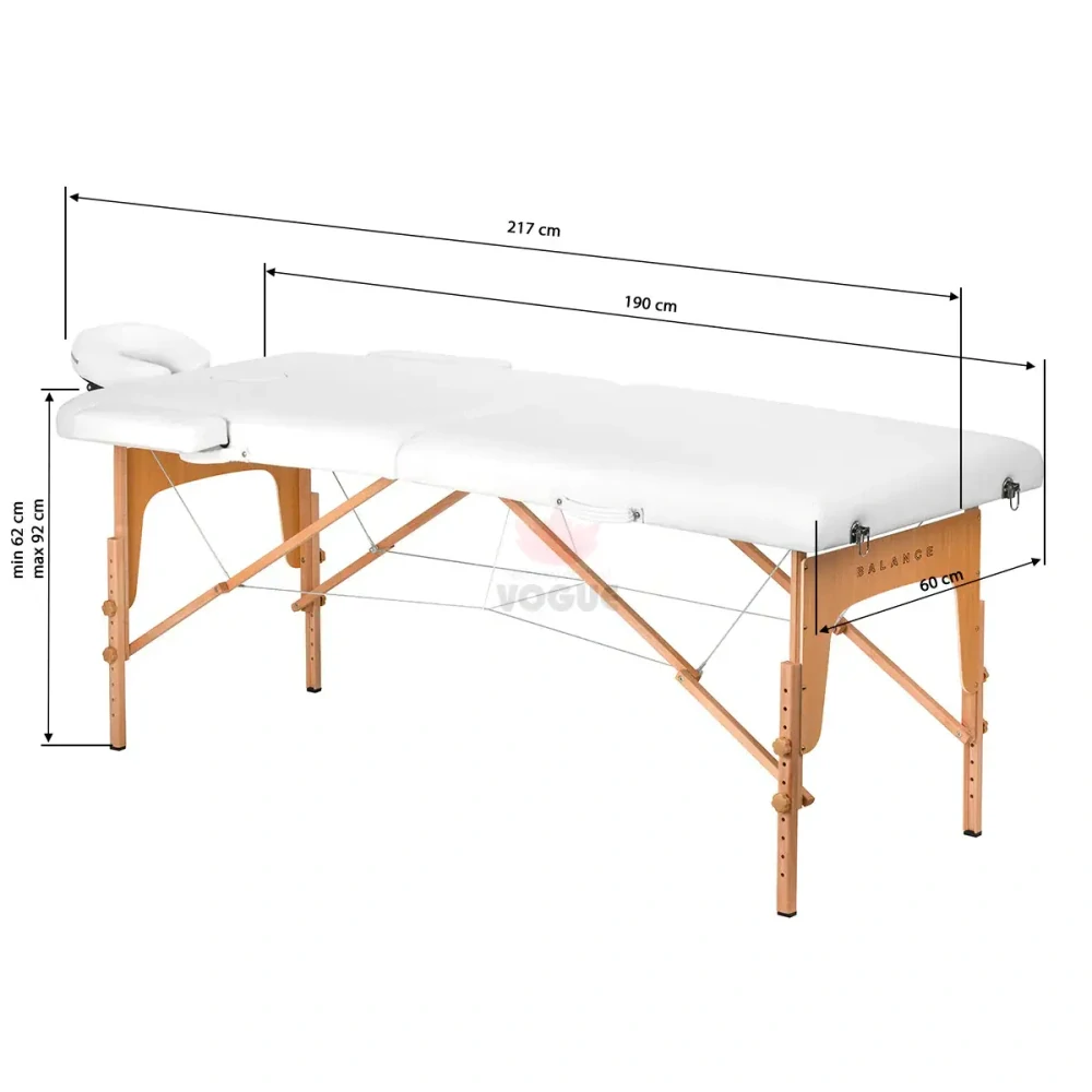 Skladací drevený masážny stôl Balance s 2 segmentmi, biely