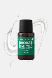 Bioelixire Silikónové sérum na vlasy s konopným olejom + baobab + UV filter 20 ml